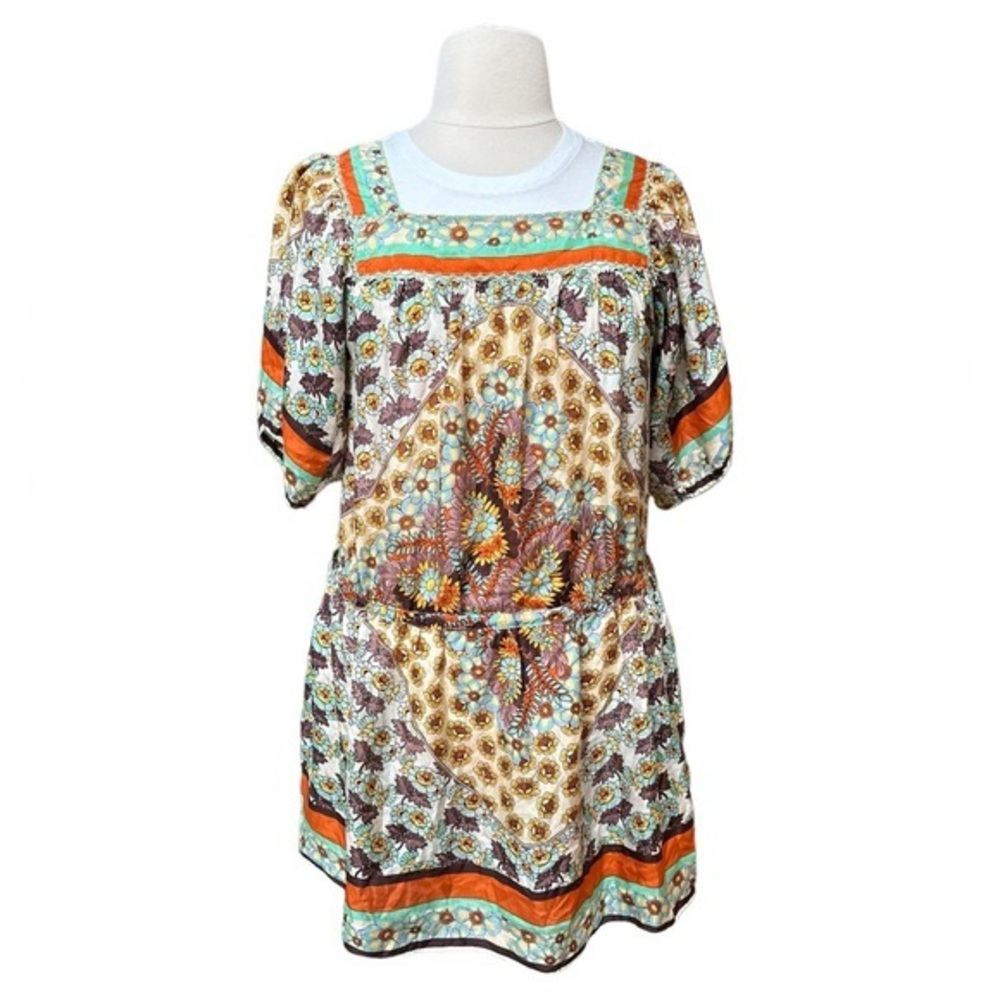 Johnny Was 100% Silk Floral Print Square Neck Boho Dress Size Large *FLAW* - Picture 2 of 13
